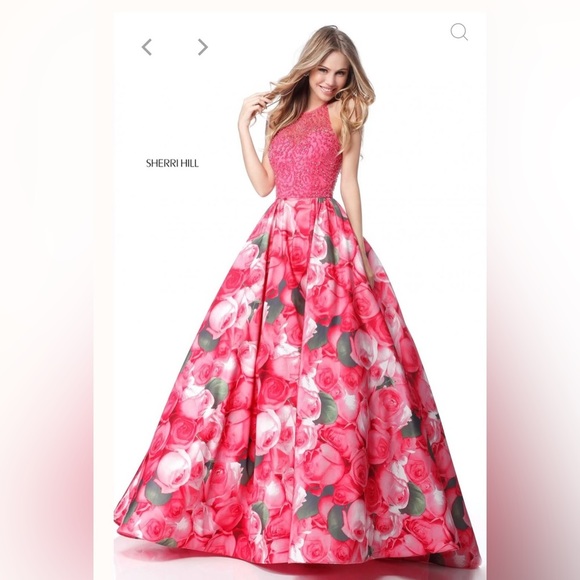 Sherri Hill Dresses & Skirts - NWT Sherri Hill Pink Floral High Neck Halter Top Formal Dress Women’s Size 4